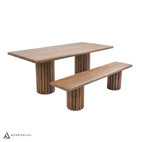 Grenville Acacia Wood Dining Table and dining bench