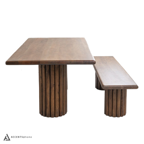 Grenville Acacia Wood Dining Table and dining bench