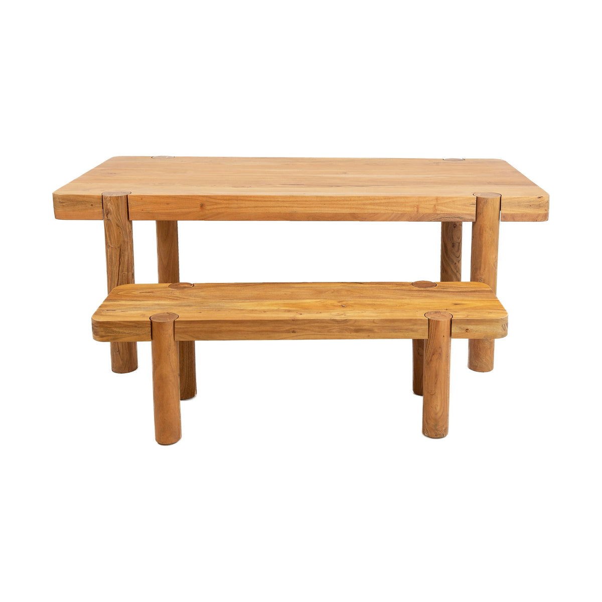 Haini Acacia Wood Round Leg Dining Table and haini dining bench