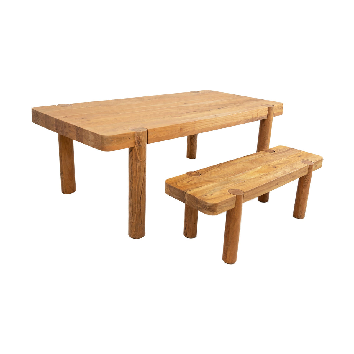 Haini Acacia Wood Round Leg Dining Table and haini dining bench
