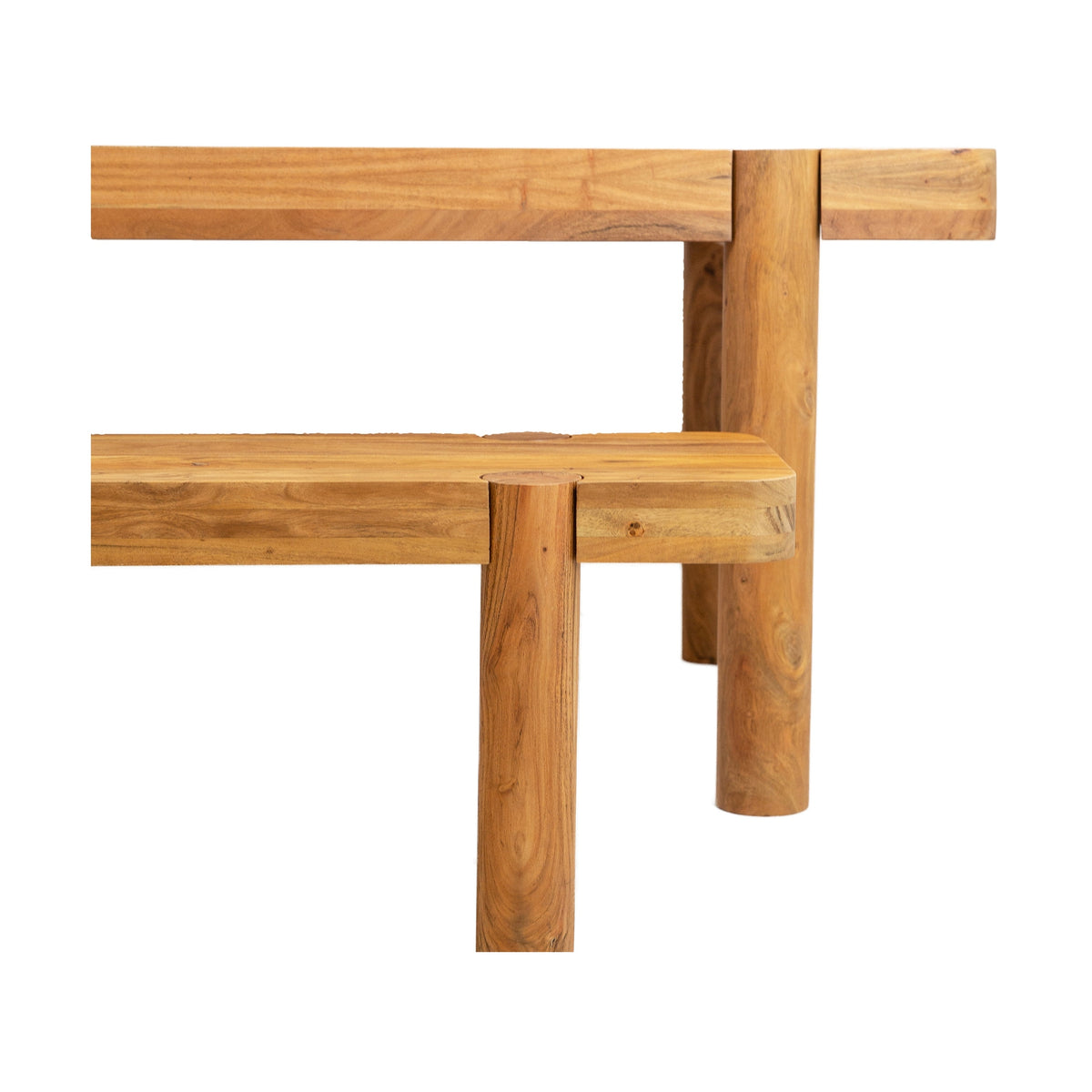 Haini Acacia Wood Round Leg Dining Table and haini dining bench
