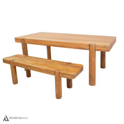 Haini Acacia Wood Round Leg Dining Table and haini dining bench