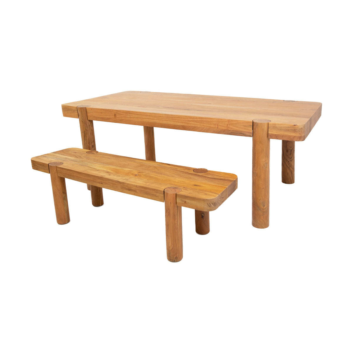 Haini Acacia Wood Round Leg Dining Table and haini dining bench