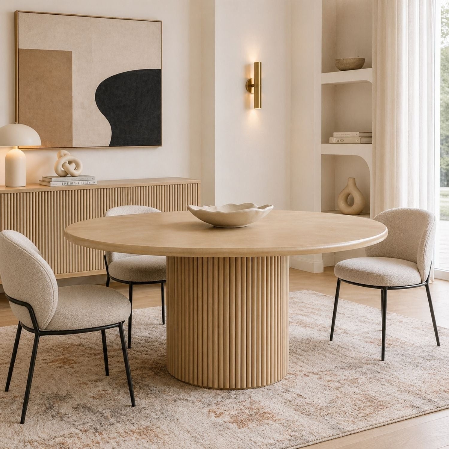 Terra Brown Wood Round Fluted Dining Table