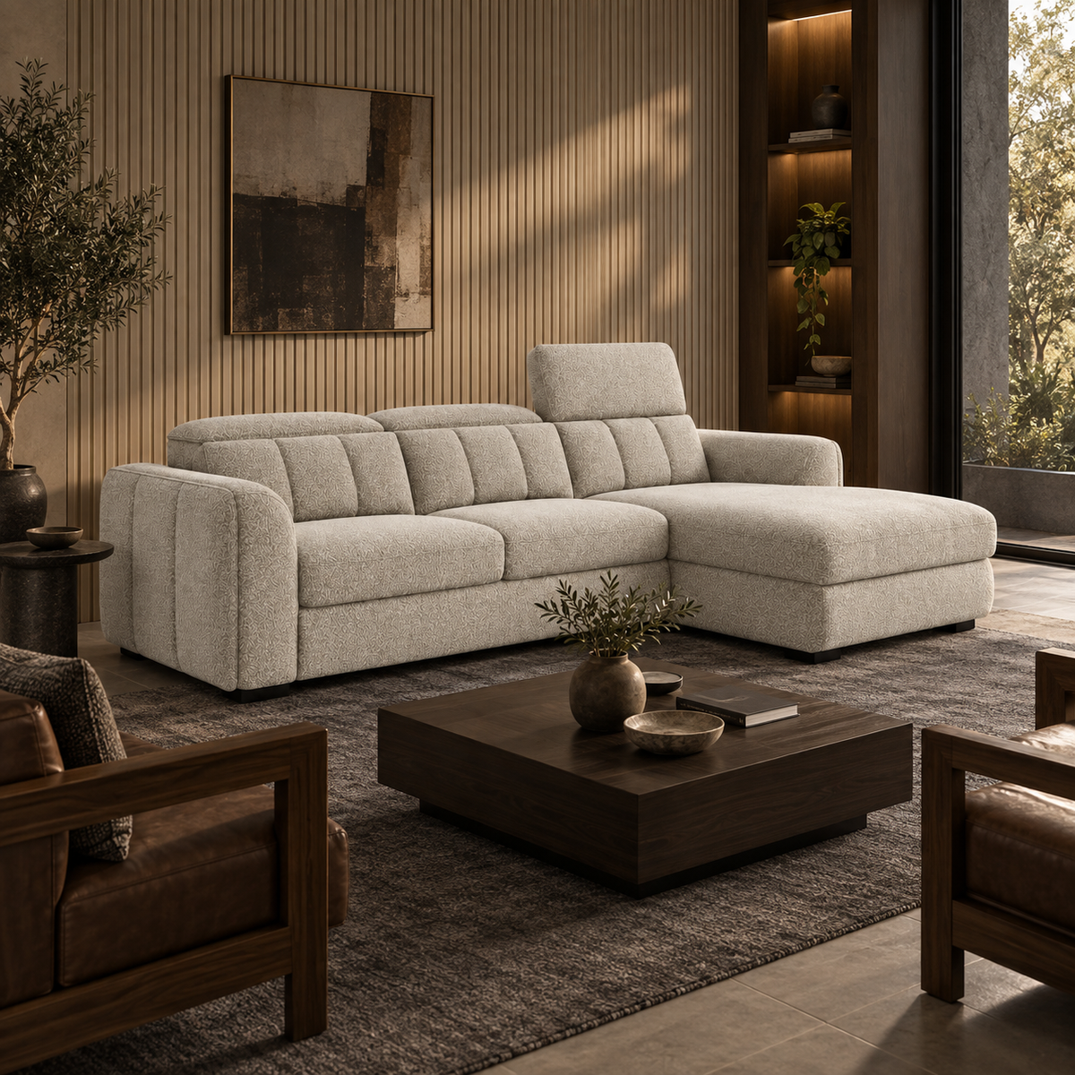 Toren Performance Fabric Sectional Sleeper with Chaise – Oatmeal