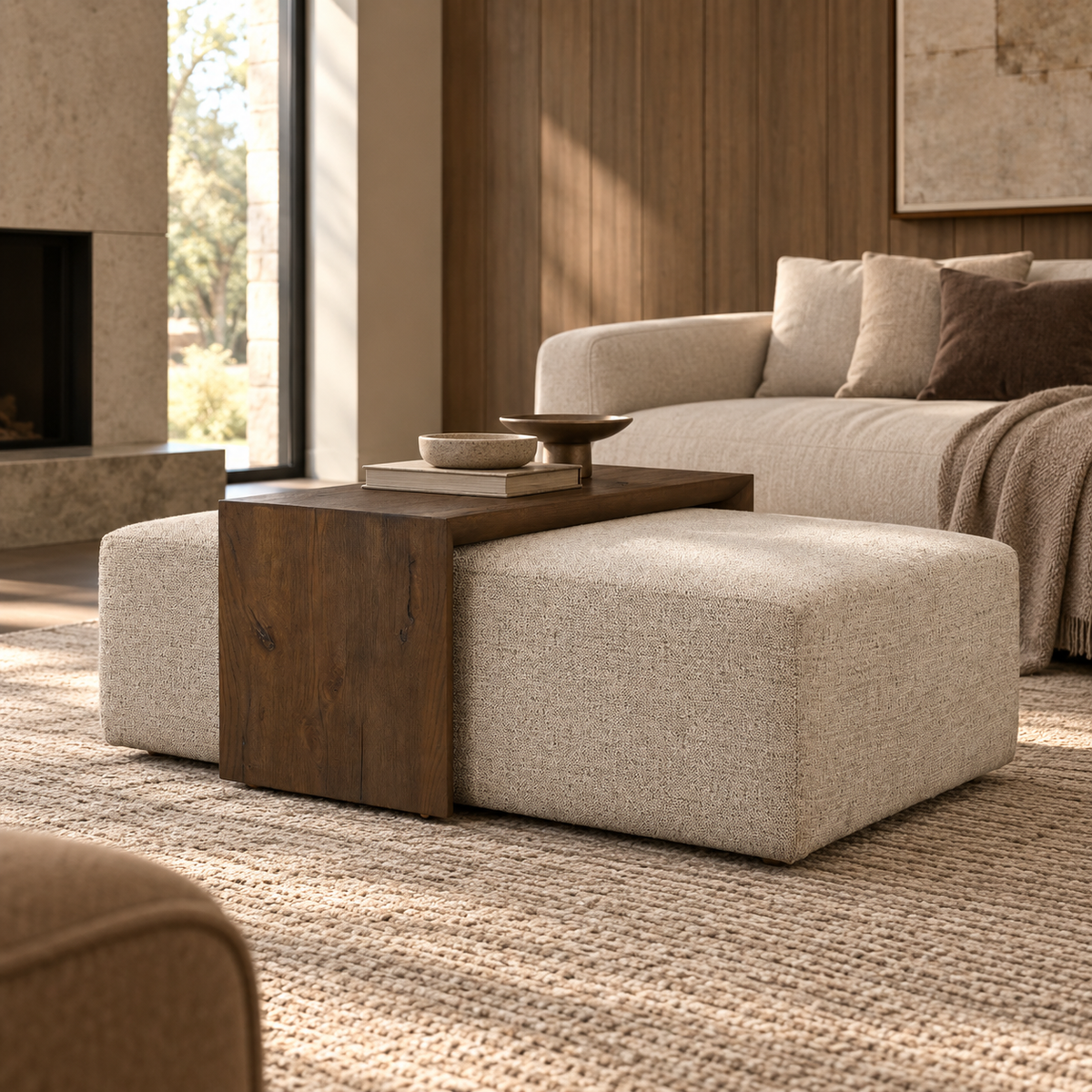 Trayden Gray Fabric w/ Brown Slider Top Coffee Table