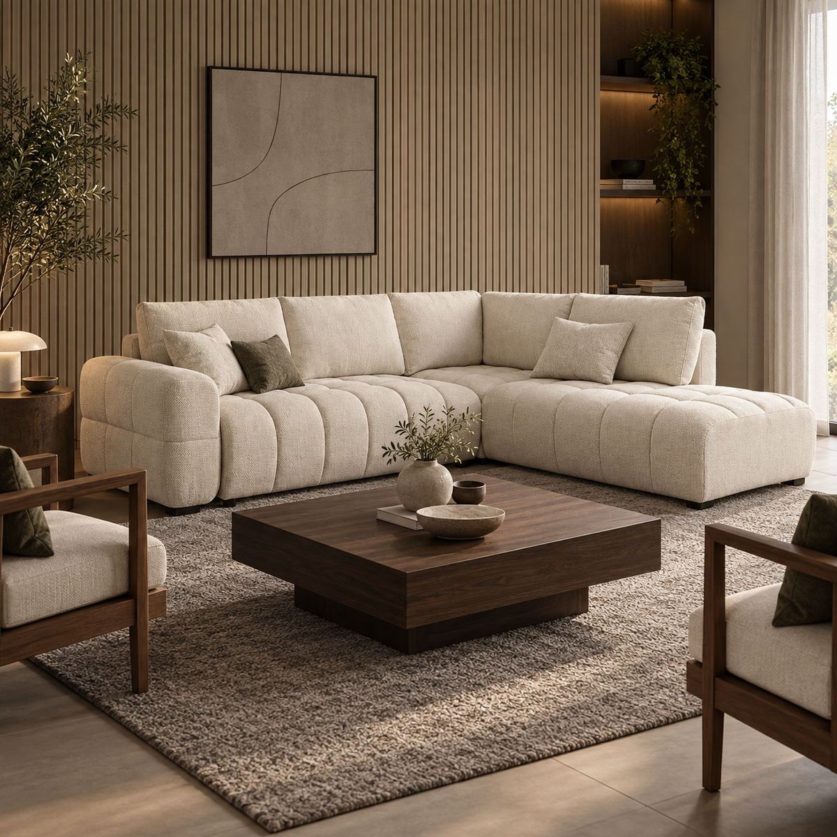 Trevio Pull-Out Sleeper Sectional with Chaise – Warm Beige