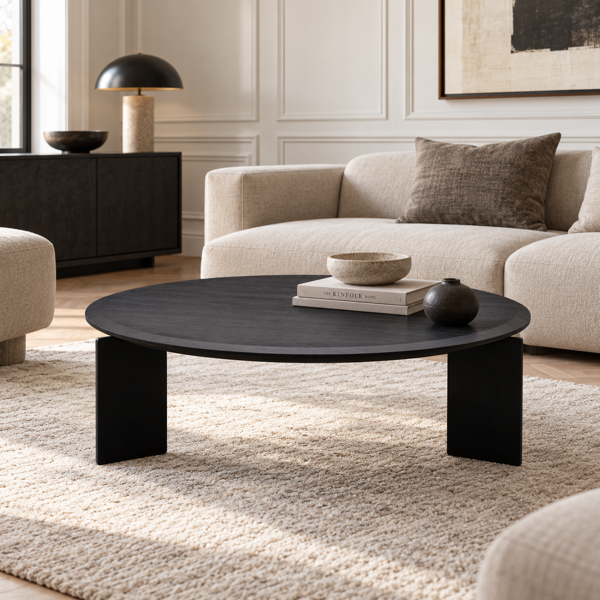 Triarch Coffee Table – White Ash Veneer with Metal Legs (Smoke Finish)