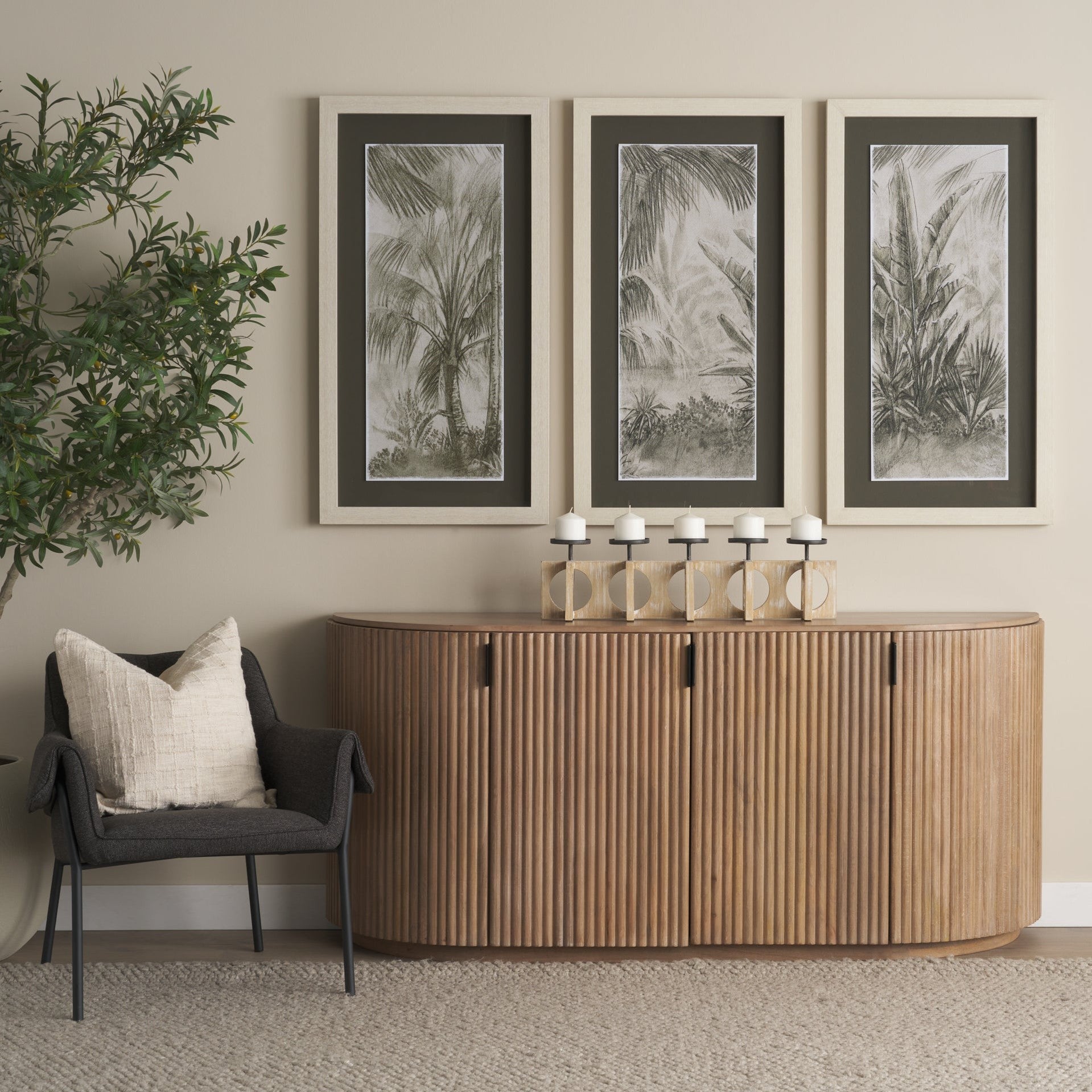 Tropical Coast (Set of 3) Framed Artwork Matted under Glass