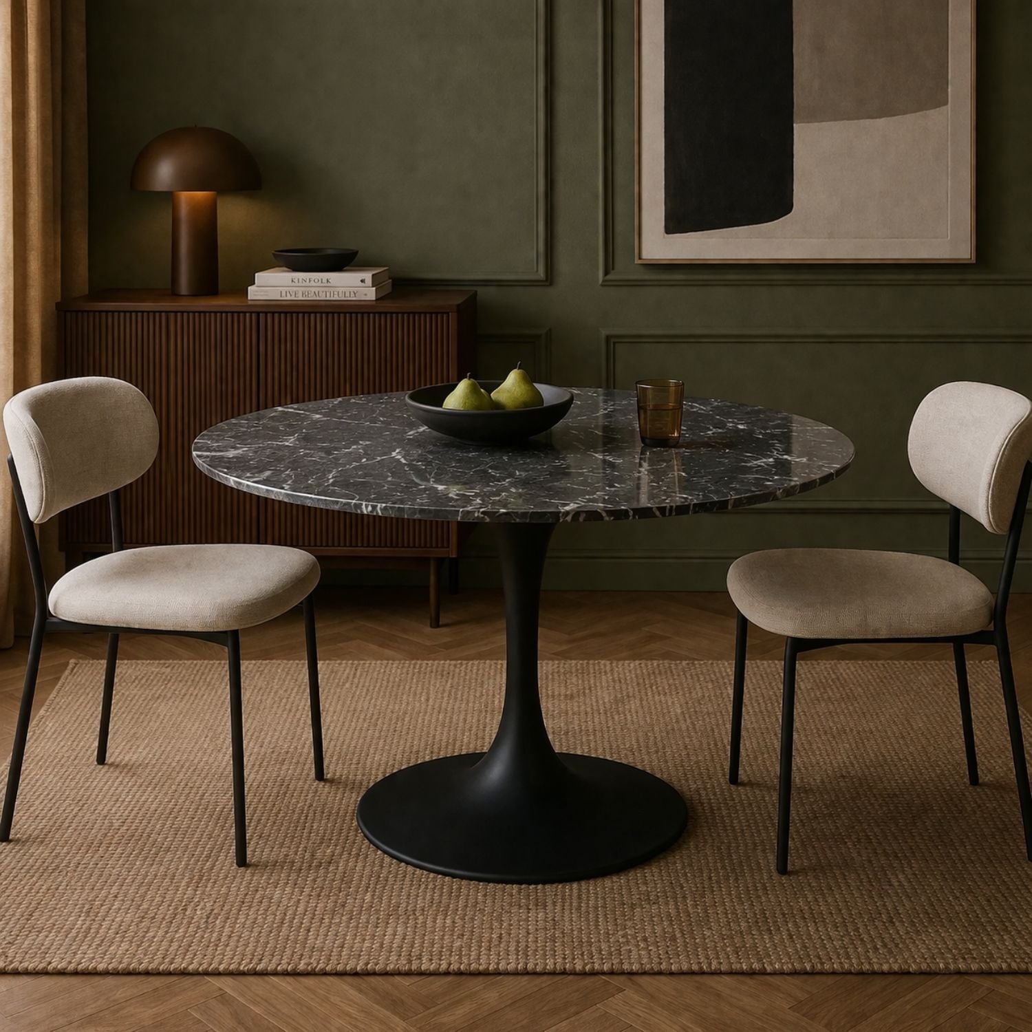 Valencia Round Dining Table - Sleek Matte Black Base