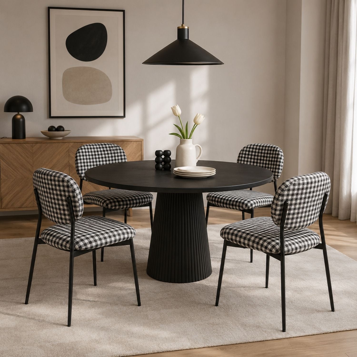 Vashi Dining Chair - Black & White Plaid