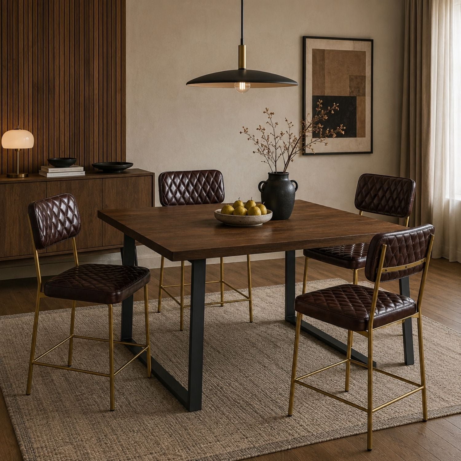 Vega Dining Chair Genuine Leather Seating - Tan