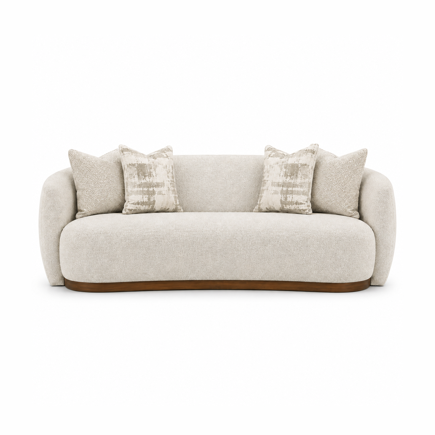 Velora Curved Upholstered 3 Seater Sofa with Wood Base