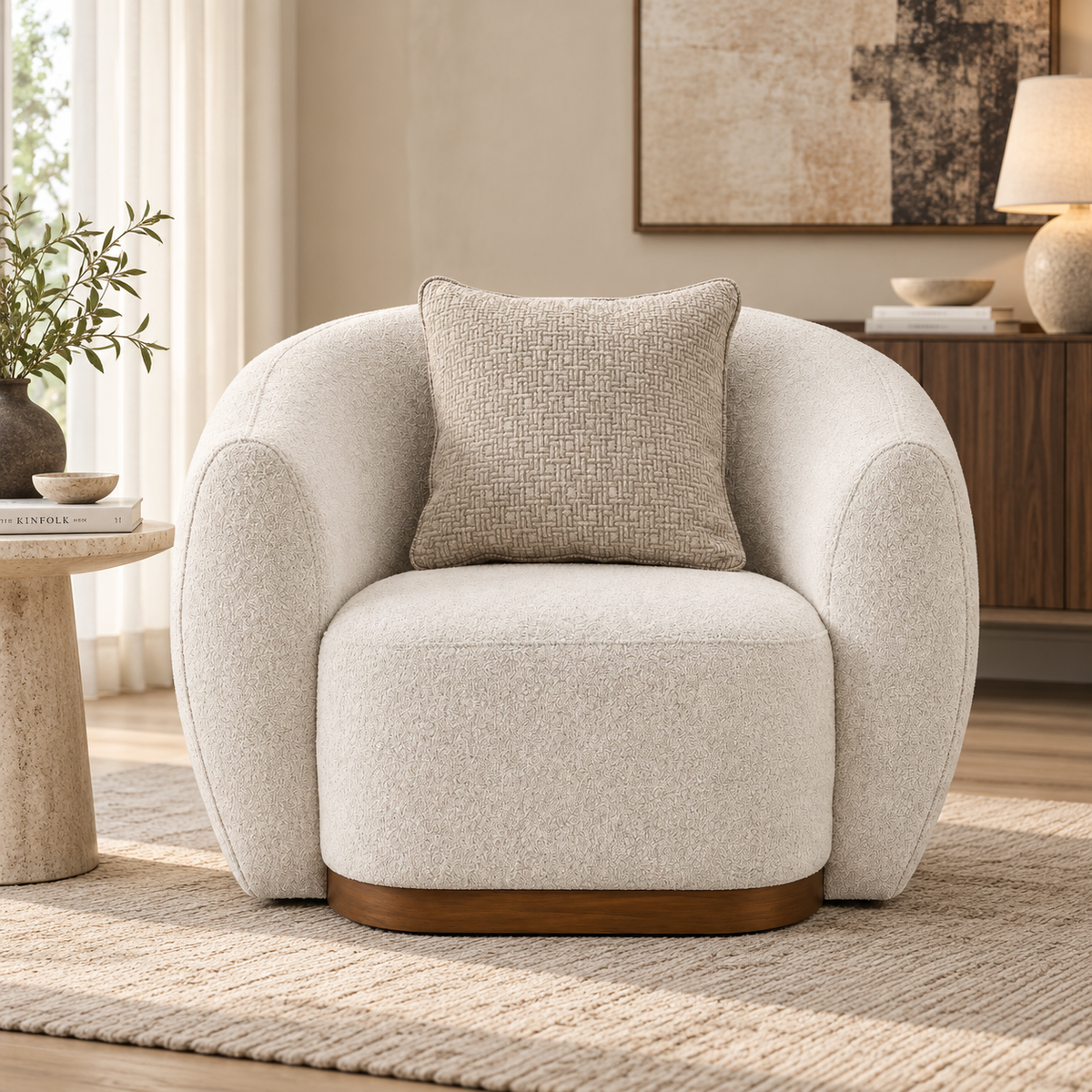 Velora Curved Upholstered Accent Chair with Wood Base