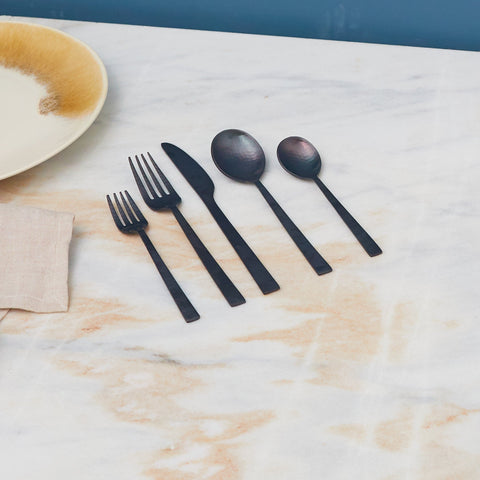 Hammered Black Flatware Set