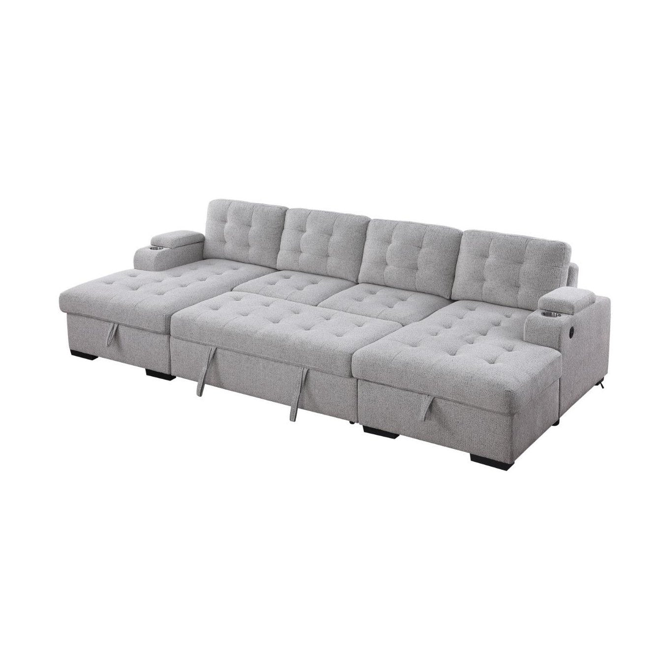Alonso Sleeper U-shaped Premium Fabric Sleeper Sectional - Light Grey