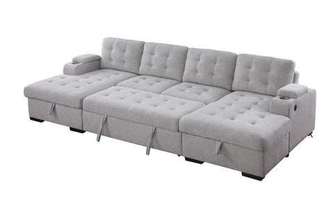 Alonso Sleeper U-shaped Premium Fabric Sleeper Sectional - Light Grey