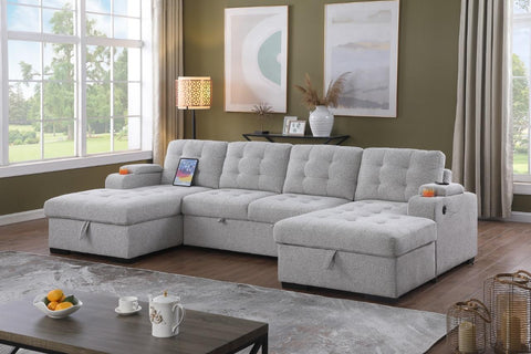Alonso Sleeper U-shaped Premium Fabric Sleeper Sectional - Light Grey