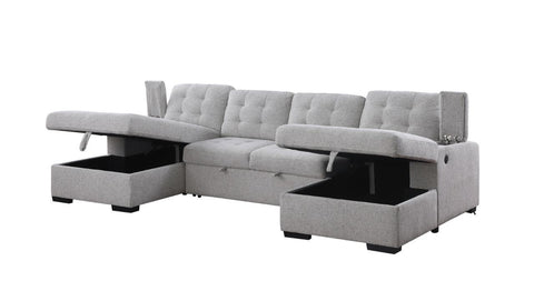 Alonso Sleeper U-shaped Premium Fabric Sleeper Sectional - Light Grey