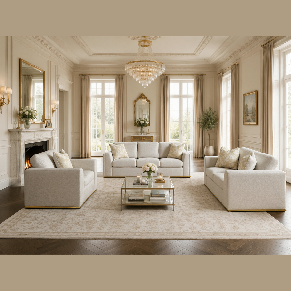 Ravelo Oversized Upholstered Accent Chair with Gold Metal Base – Champagne