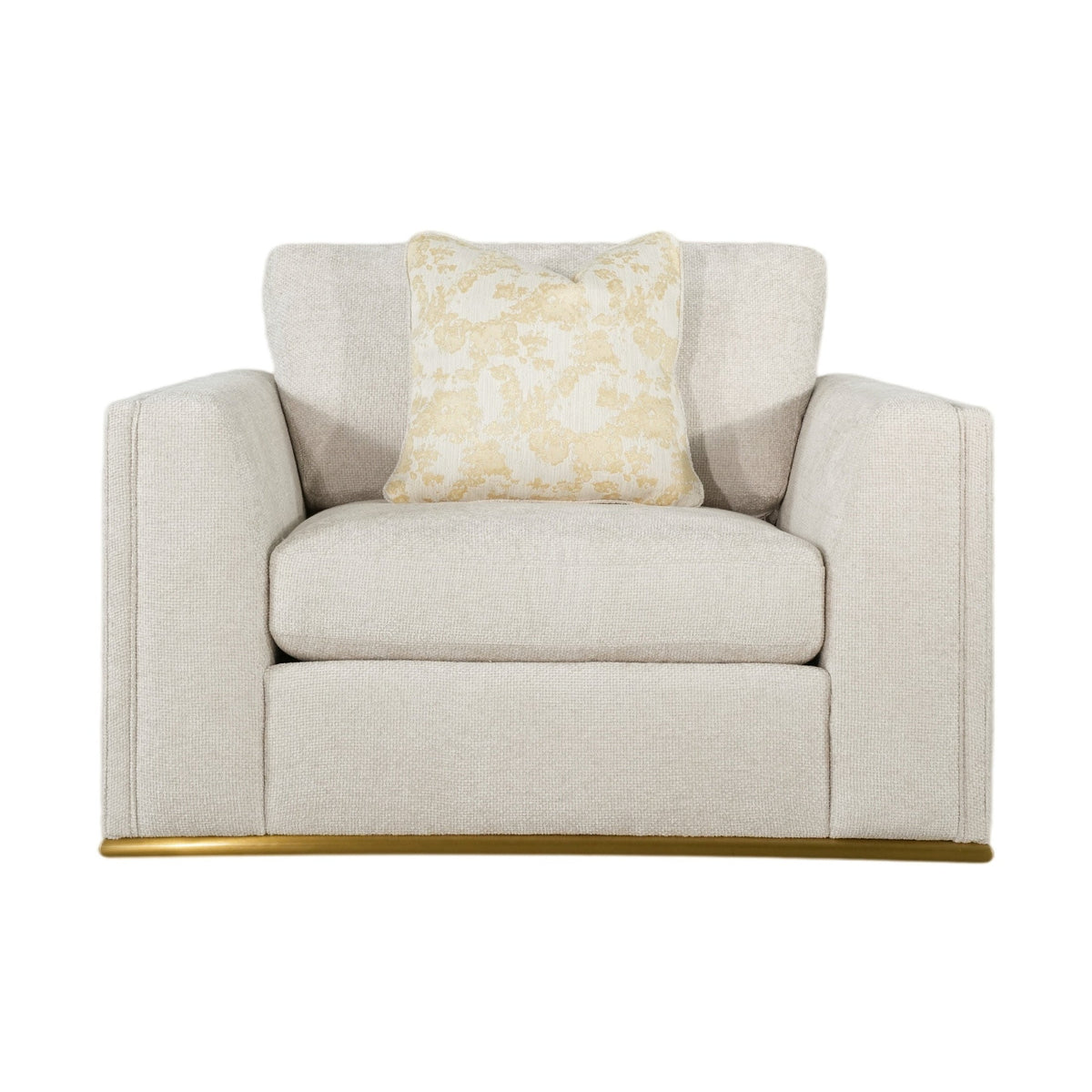 Ravelo Oversized Upholstered Accent Chair with Gold Metal Base – Champagne