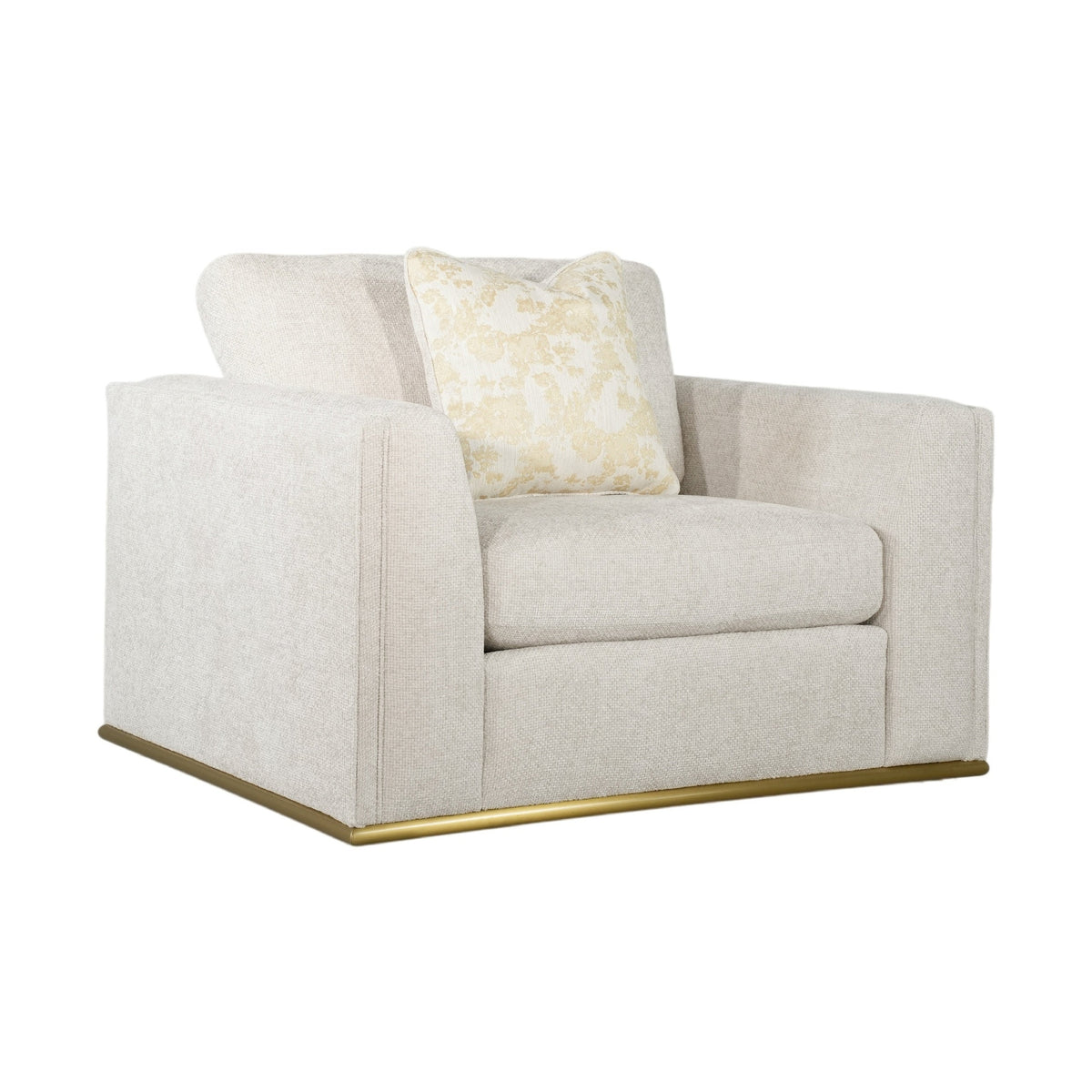 Ravelo Oversized Upholstered Accent Chair with Gold Metal Base – Champagne