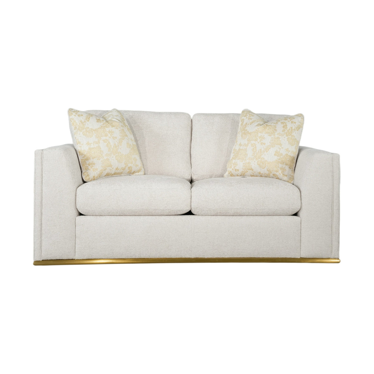 Ravelo Upholstered Loveseat with Gold Metal Base – Champagne