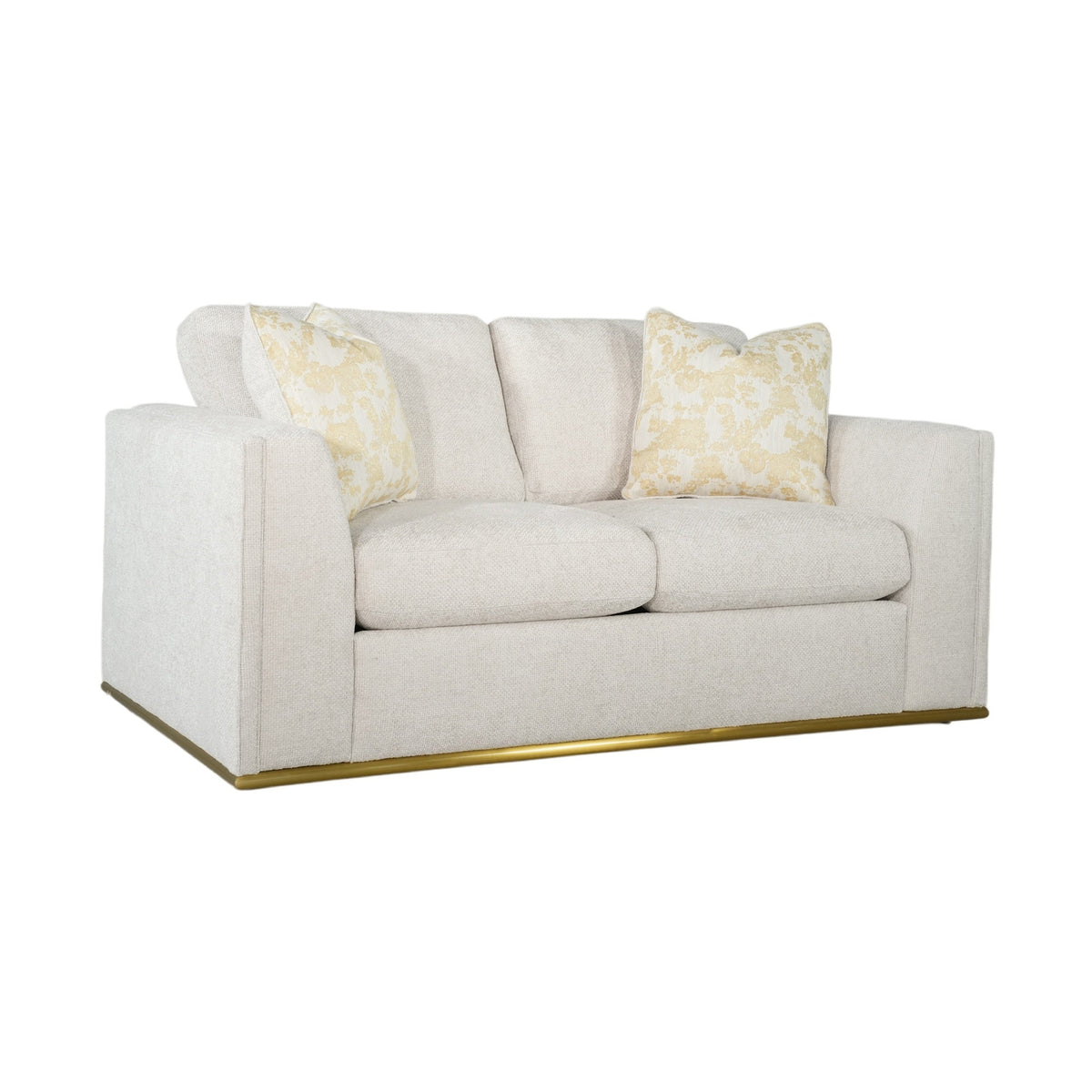 Ravelo Upholstered Loveseat with Gold Metal Base – Champagne