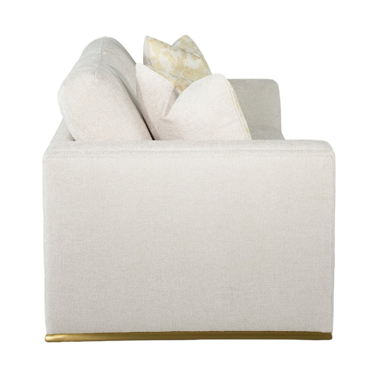 Ravelo Upholstered Loveseat with Gold Metal Base – Champagne