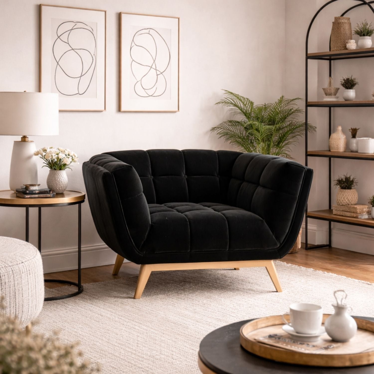 Yaletown Mid Century Accent Chair - Velvet Black
