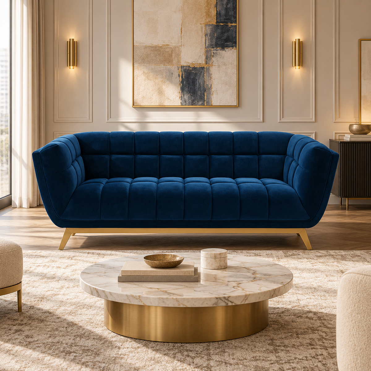 Yaletown Mid Century Sofa - Dark Blue