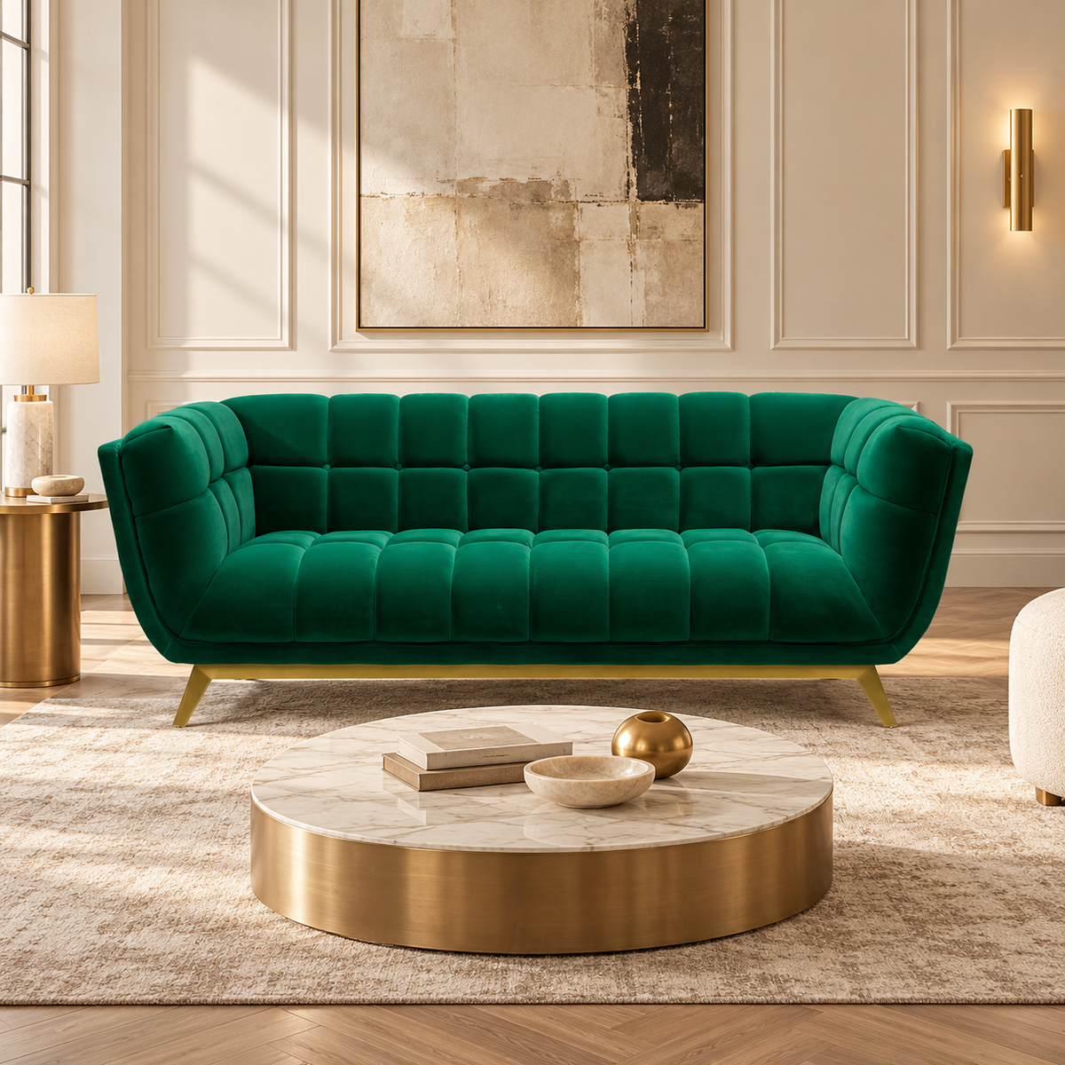 Yaletown Mid Century Tufted Velvet Sofa - Emerald #23
