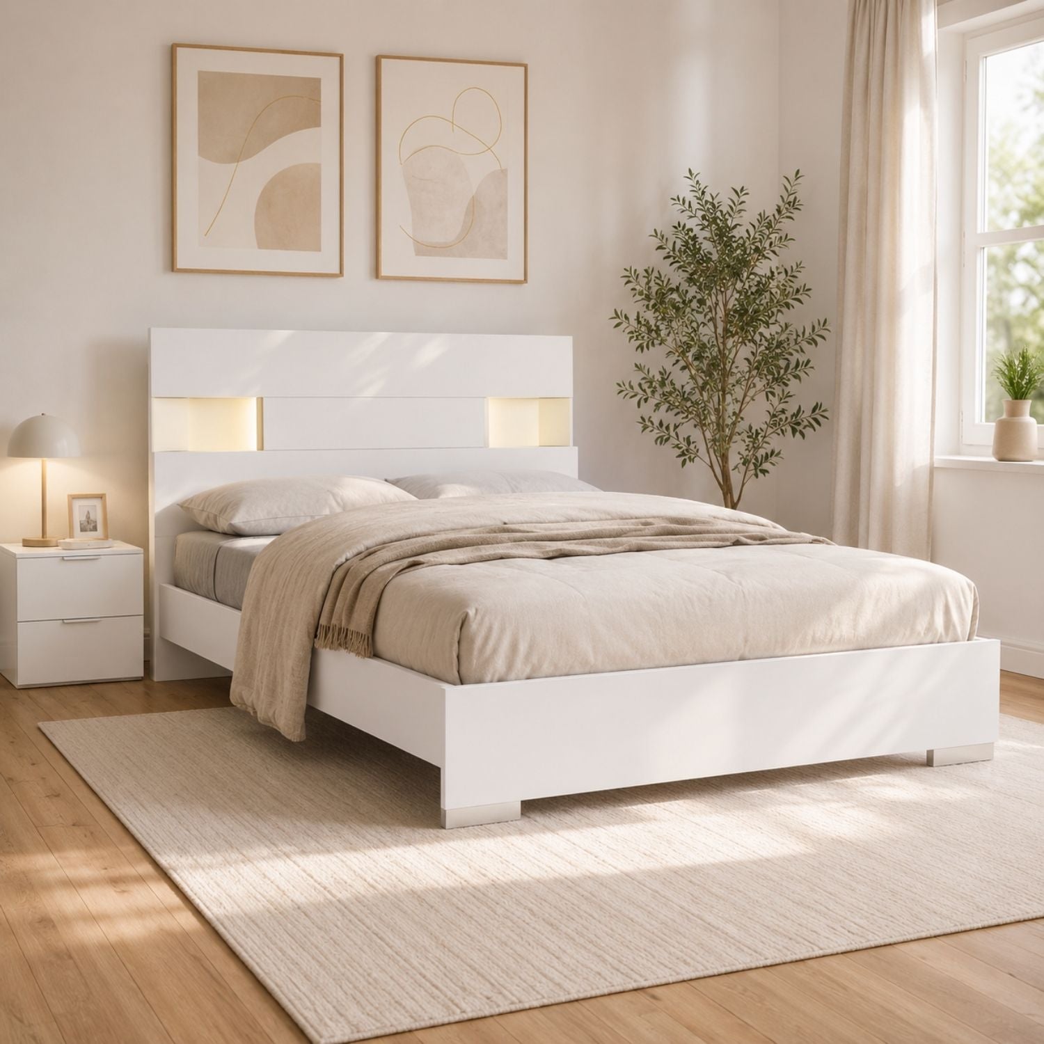 Yulie Glossy White Queen Bed
