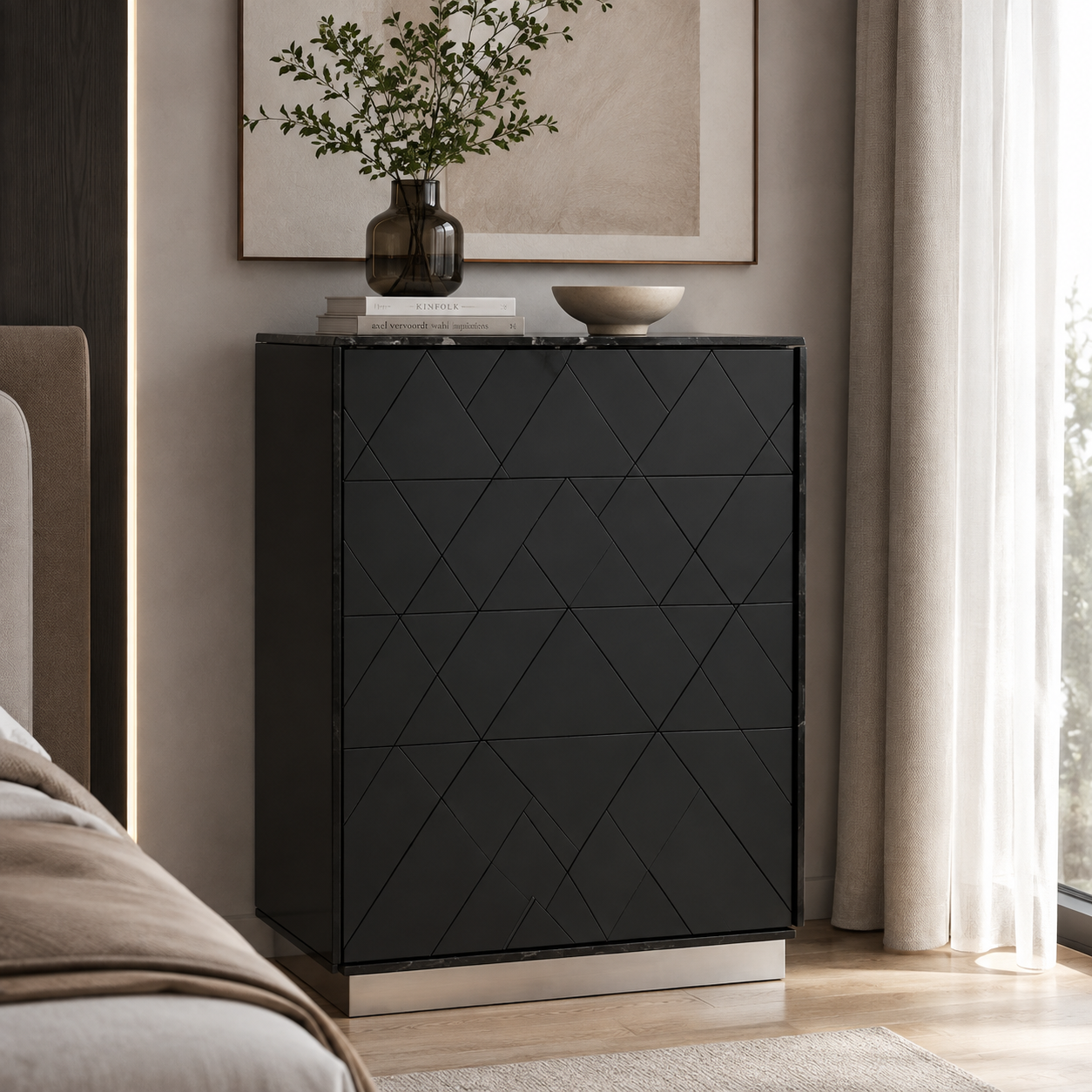 Zara 4 Drawer Glossy Black Bedroom Chest