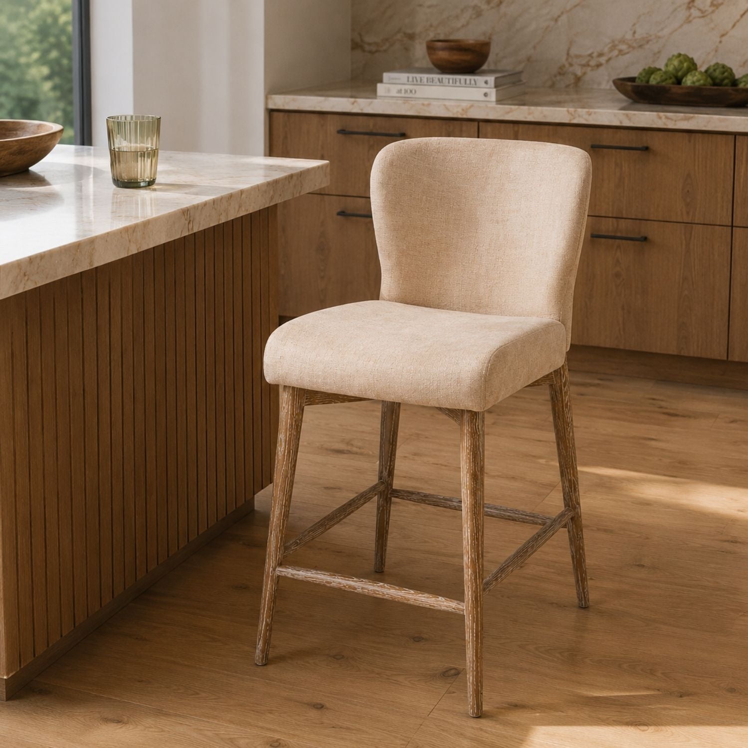 Zerwyn Counter Stool - Champagne Chenille