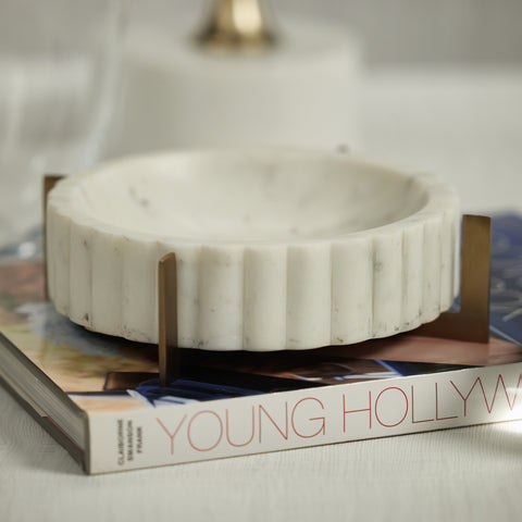 Scalloped Marble Bowl on Metal Stand