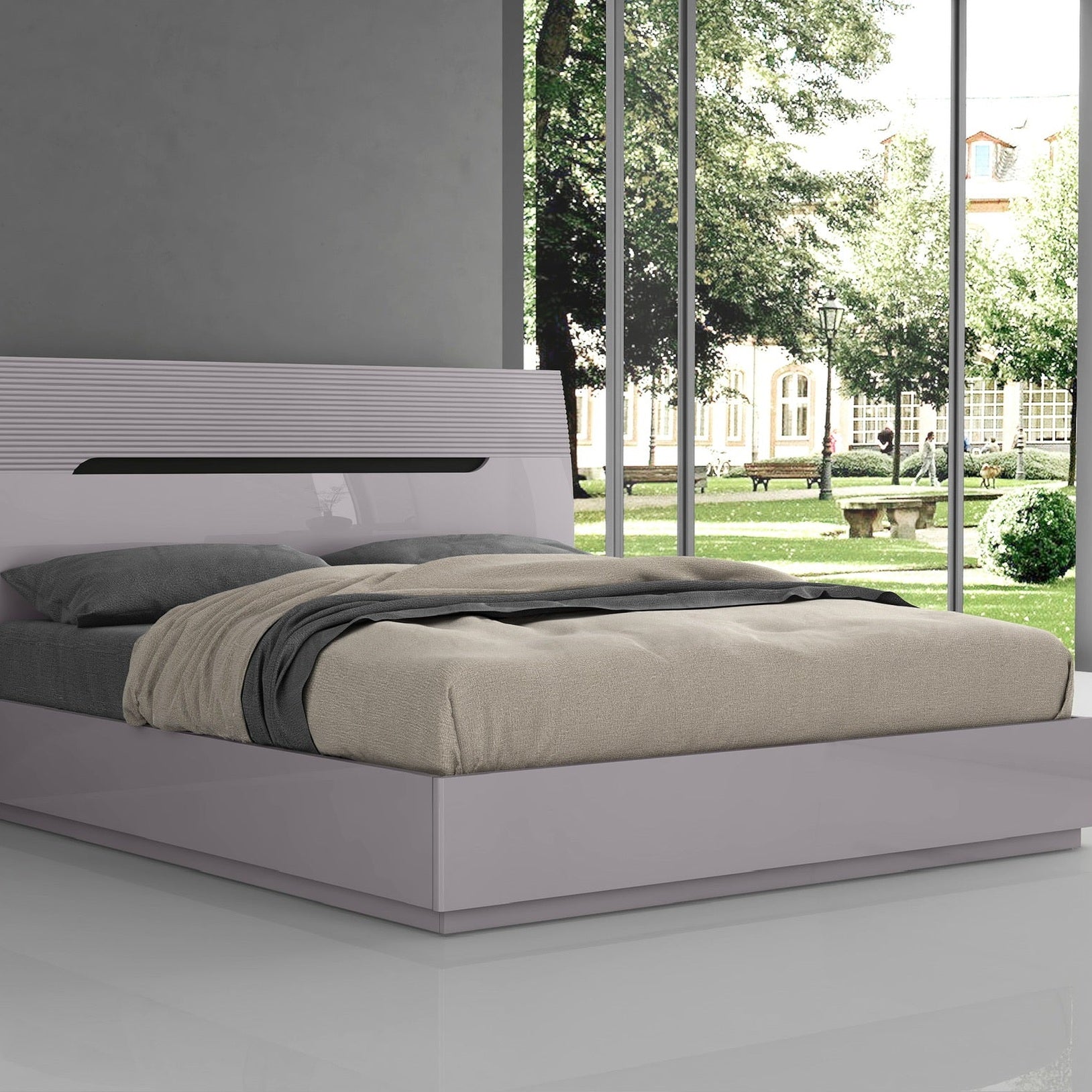 Zoya Glossy Hydraulic Lift Up Storage Bed - Light Grey