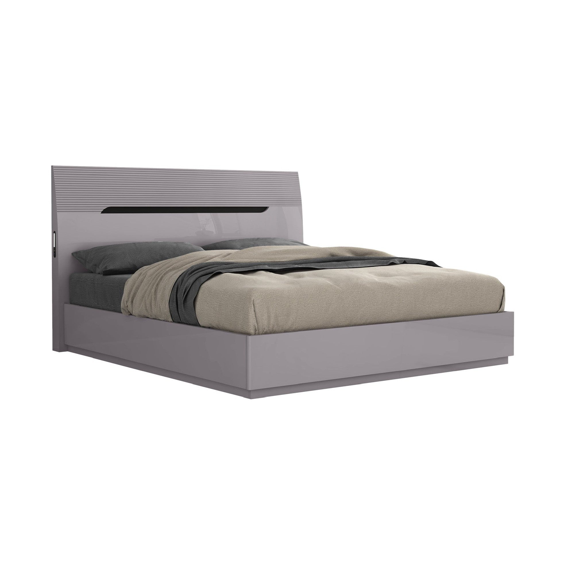 Zoya Glossy Hydraulic Lift Up Storage Bed - Light Grey
