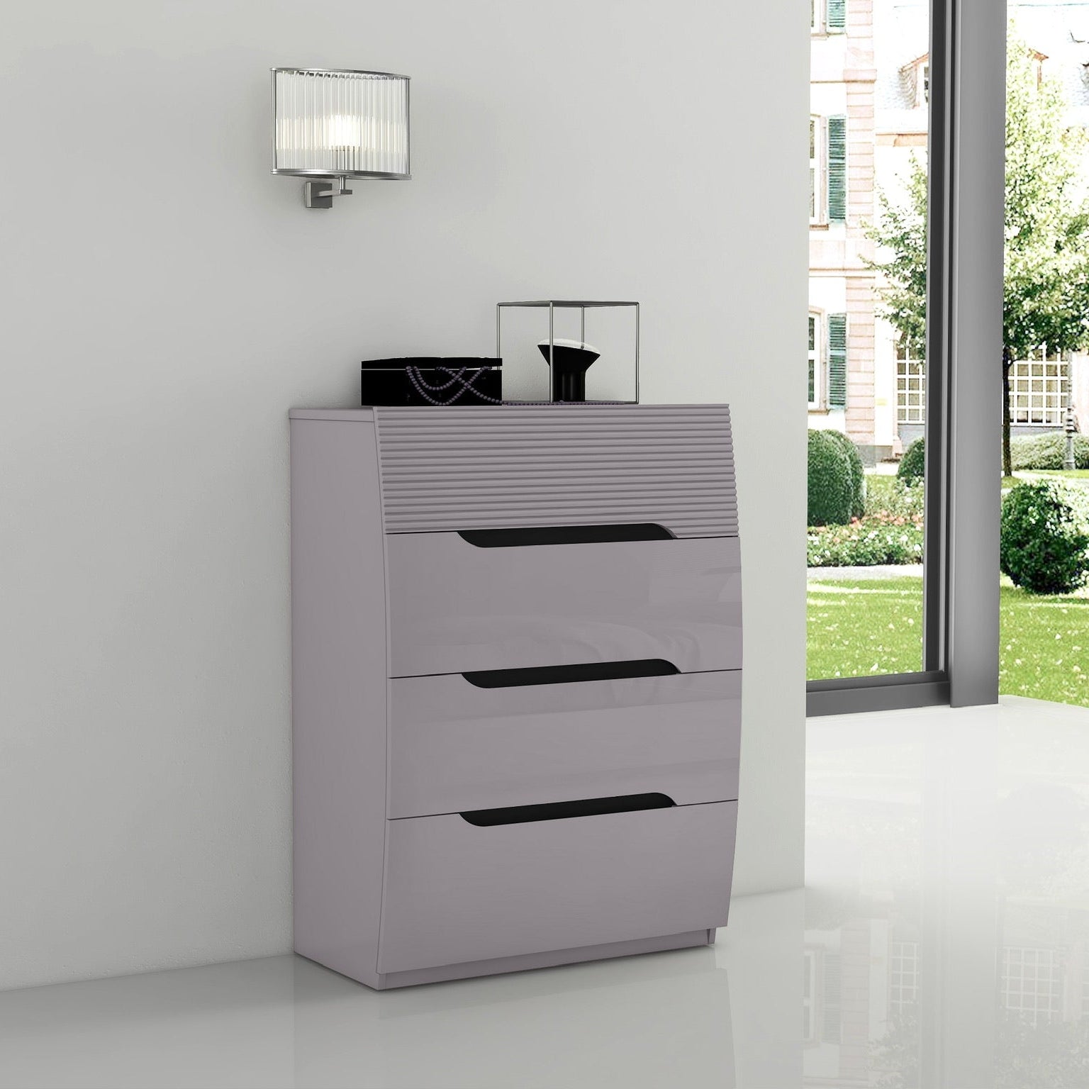 Zoya Glossy 4 Drawer Chest - Light Grey