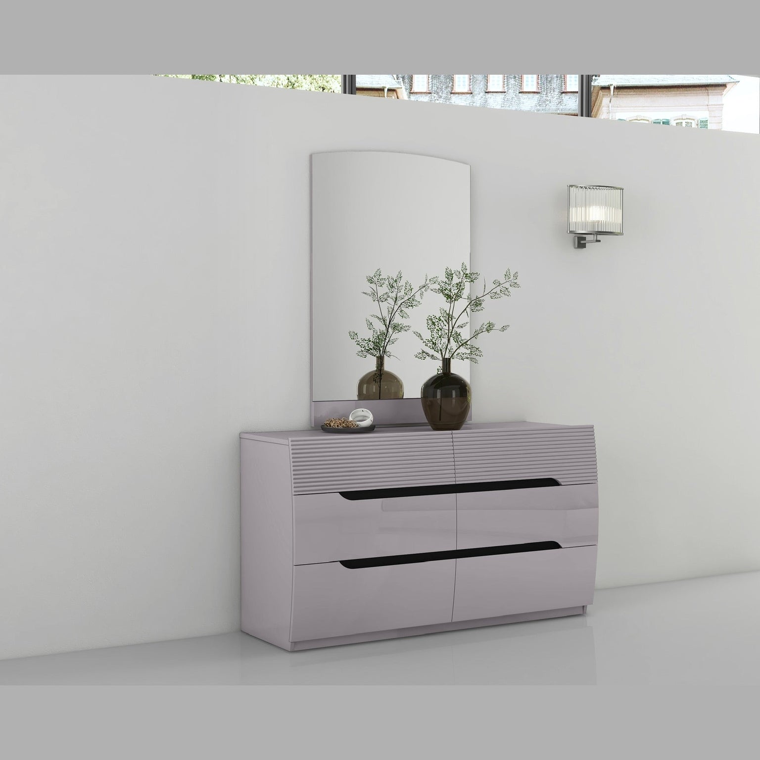 Zoya Glossy 6 Drawer Dresser - Light Grey