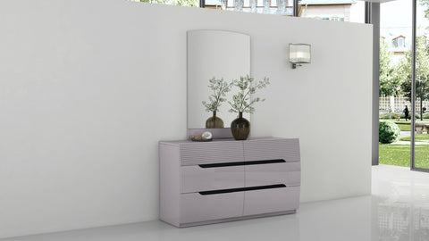 Zoya Glossy 6 Drawer Dresser - Light Grey