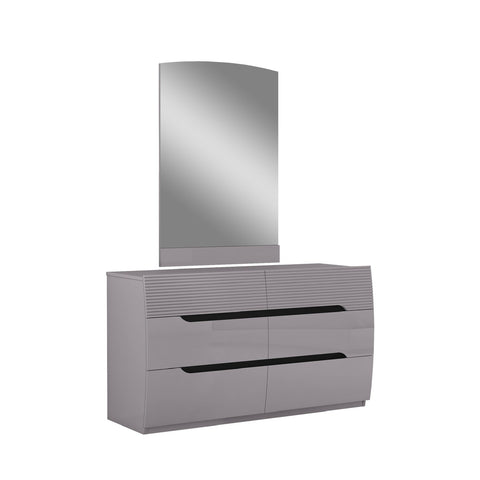 Zoya Glossy 6 Drawer Dresser - Light Grey