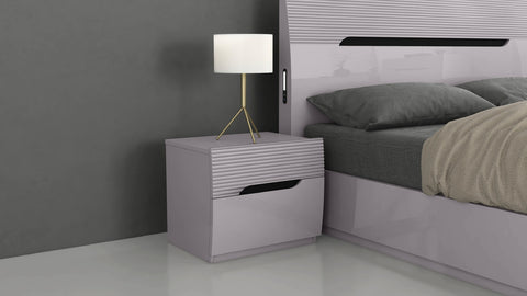 Zoya Glossy 2 Drawers Night Stand - Light Grey