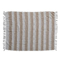 Woven Cotton Throw w/ Stripes & Fringe, Tan Color & Natural