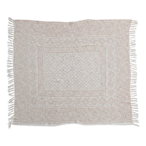 Cotton Slub Printed Throw w/ Pattern, Ivory & Putty Color