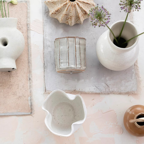 Stoneware Ruffled Planter, Reactive Glaze