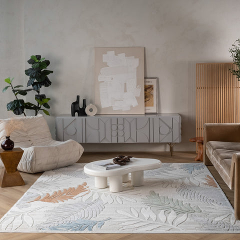 Aspen Cream Tropical Leaf Rug