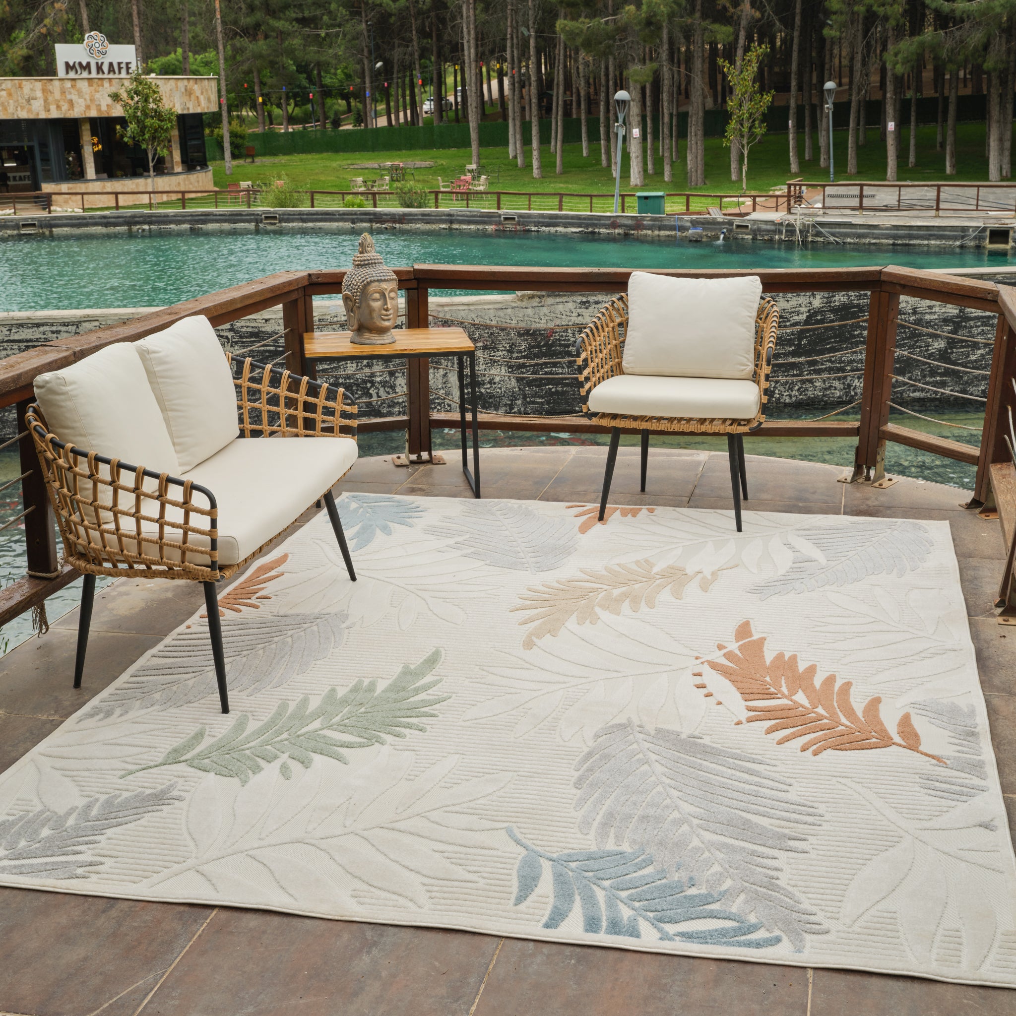 Aspen Cream Tropical Leaf Rug