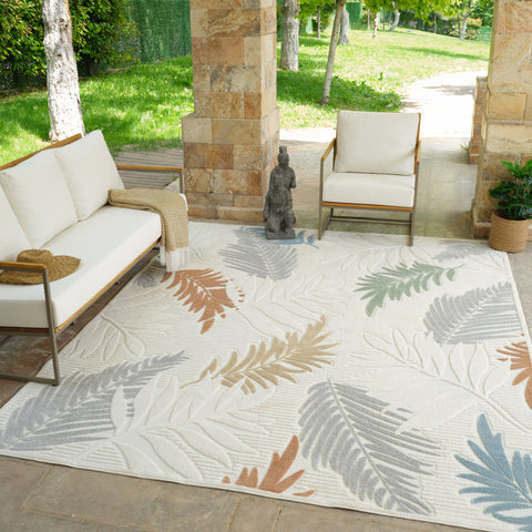 Aspen Cream Tropical Leaf Rug