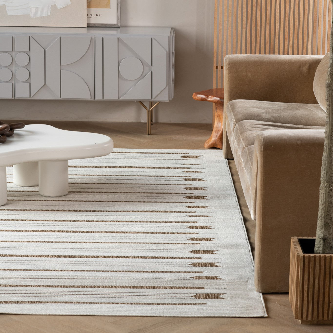 Aurora Beige Modern Rug – Arrow Stripe Design